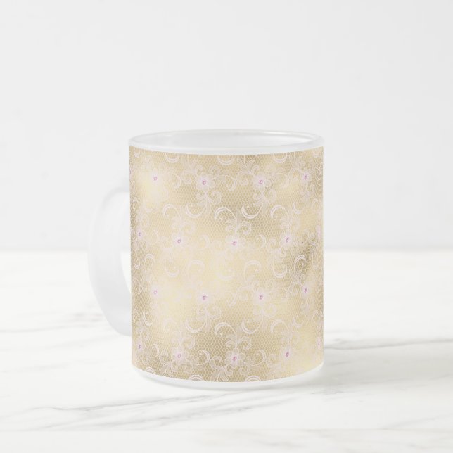 Elegantes rosa und goldenes, florales Spitzen Mattglastasse (Vorderseite Links)