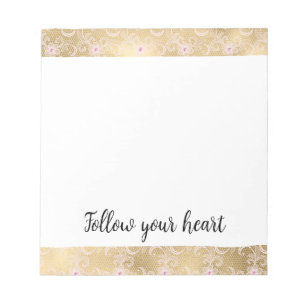 Elegantes rosa und goldenes, florales Spitzen Notizblock