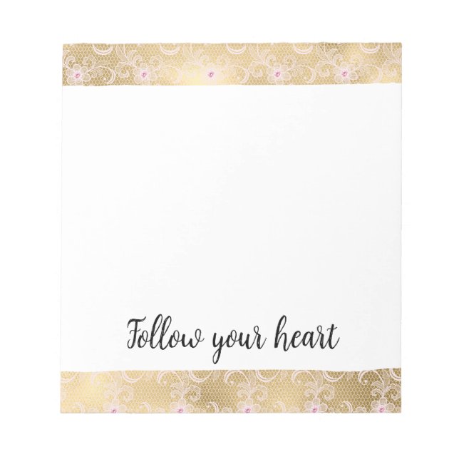 Elegantes rosa und goldenes, florales Spitzen Notizblock (Vorderseite)