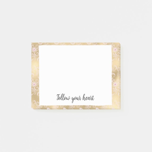 Elegantes rosa und goldenes, florales Spitzen Post-it Klebezettel (Vorderseite)