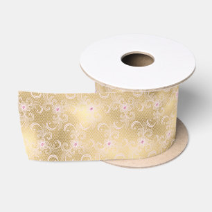 Elegantes rosa und goldenes, florales Spitzen Satinband