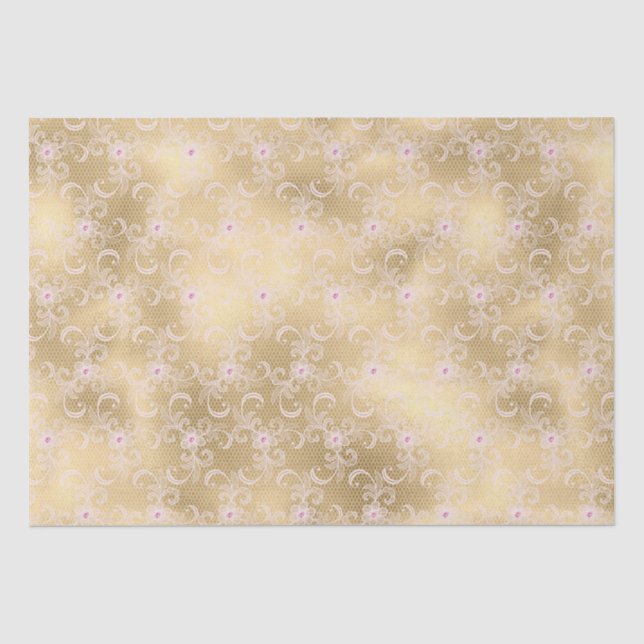 Elegantes rosa und goldenes, florales Spitzen Seidenpapier (Vorderseite)