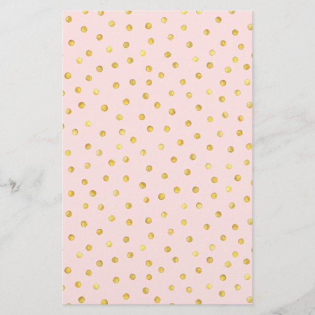 Elegantes rosa und goldenes Foil Confetti Dots Mus Briefpapier (Vorderseite)