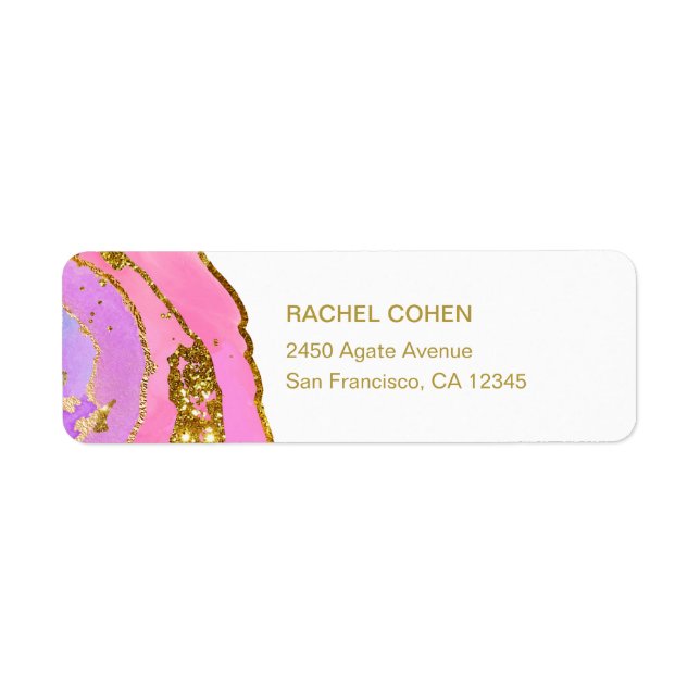 Elegantes rosa und goldenes Geode-Label (Vorne)