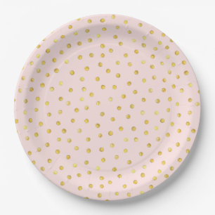 Elegantes Rosa-und Goldfolieconfetti-Punkt-Muster Pappteller