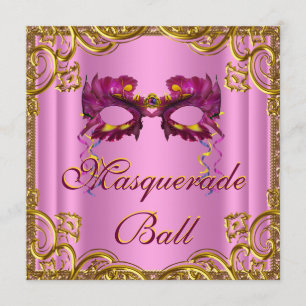 Elegantes Rosa-und Goldmaskerade-Party Einladung