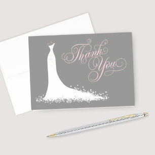 Elegantes rosa und graues Hochzeitgown-Brautparty Dankeskarte