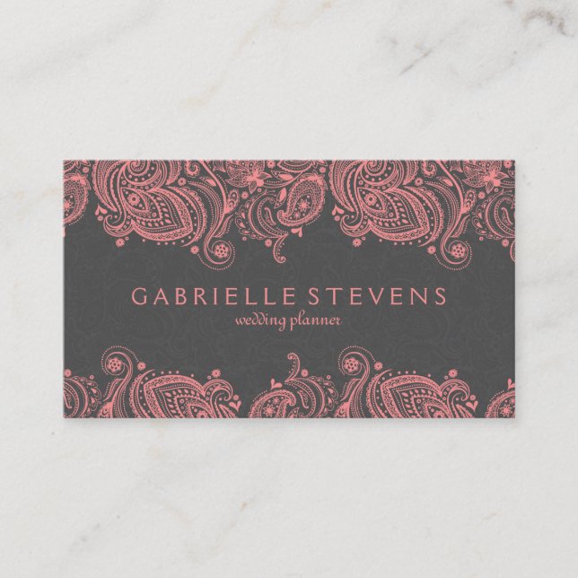 Elegantes rosa und graues Paisley Lace Visitenkarte (Vorderseite)