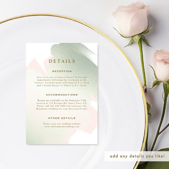 Elegantes Rosa und Grün bei Hochzeiten Begleitkarte (Von Creator hochgeladen)