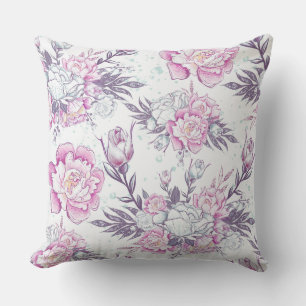 Elegantes rosa und grünes Blumendesign Lila Folien Kissen