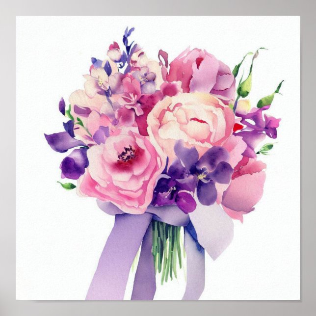 Elegantes Rosa und Lila, Attendants Bouquet (D) Poster (Vorne)