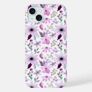 Elegantes Rosa- und Lila-Blumenmuster iPhone 15 Plus Hülle