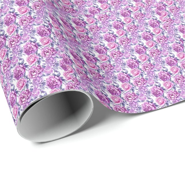 Elegantes Rosa und Lila Blüte Geschenkpapier (Rolleneckpunkt)