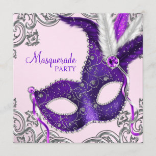 Elegantes rosa und lila Maskerade-Party Einladung