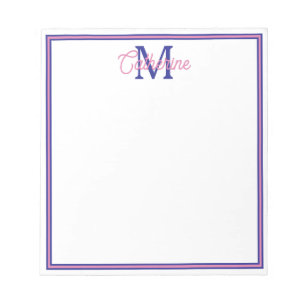 Elegantes Rosa und Marineblau Einfaches Monogramm Notizblock
