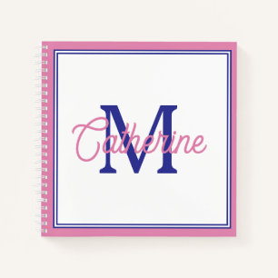 Elegantes Rosa und Marineblau Einfaches Monogramm Notizbuch