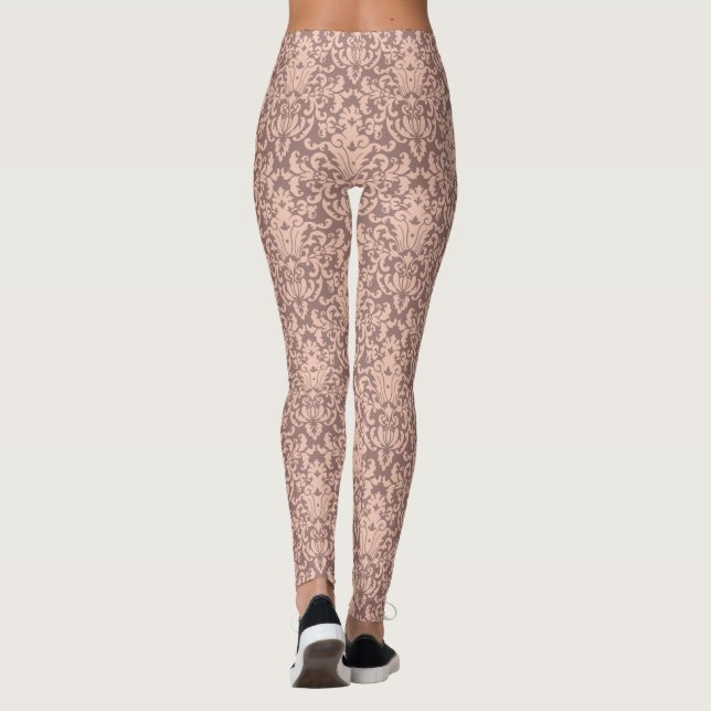 Elegantes rosa und mauve Damask Muster Leggings (Rückseite)