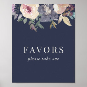 Elegantes Rosa und Navy Blumen Hochzeitsgunst Schi Poster