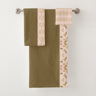 Elegantes Rosa und Olivenöl Badhandtuch Set