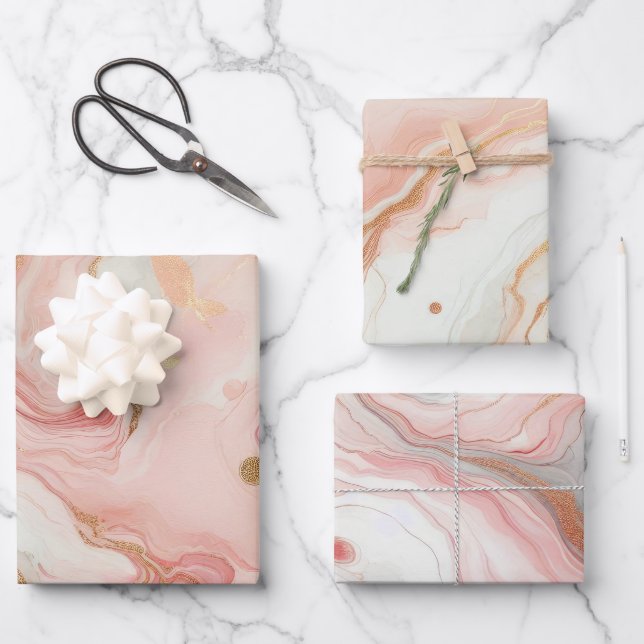 Elegantes Rosa und Rose Goldmedaille Geschenkpapier Set (Vorderseite)