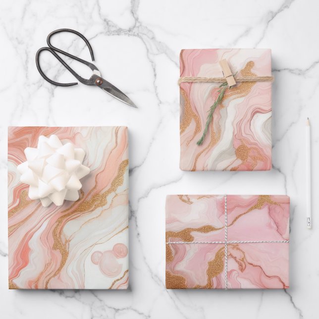 Elegantes Rosa und Rose Goldmedaille Geschenkpapier Set (Vorderseite)
