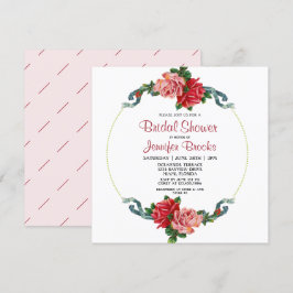 Elegantes Rosa und Rote Rose Blumenkohl Brautparty Einladung