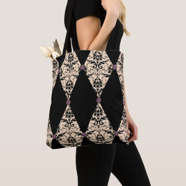 Elegantes rosa und schwarz-Diamant-Damasketmuster Tasche (Von Nahem)
