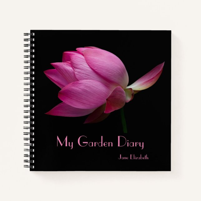 Elegantes rosa und schwarzes botanisches Notebook Notizbuch (Vorderseite)