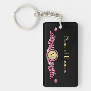 Elegantes rosa und schwarzes Imitat Glitz Floral M Schlüsselanhänger