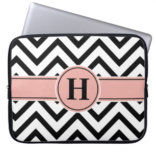 Elegantes rosa und schwarzes monogrammiertes Rose- Laptopschutzhülle