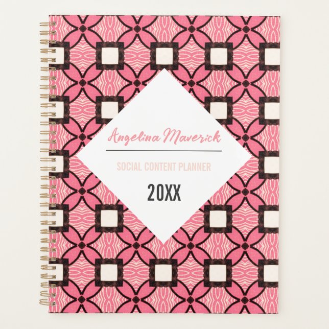 Elegantes rosa und schwarzes Retro-Muster Planer (Vorderseite)