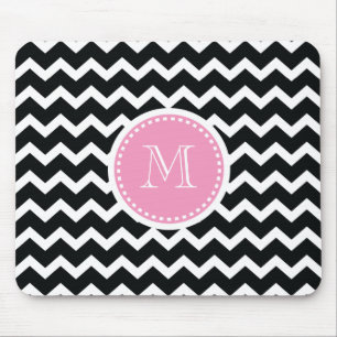Elegantes rosa und schwarzes Retro Zickzack Mousepad