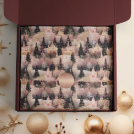 Elegantes Rosa und Schwarzes Weihnachtsdorf Seidenpapier