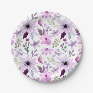 Elegantes rosa und violettes Blumenmuster Pappteller