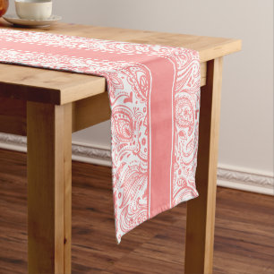 Elegantes Rosa und Weiß Blumen Paisley & Streifen Kurzer Tischläufer