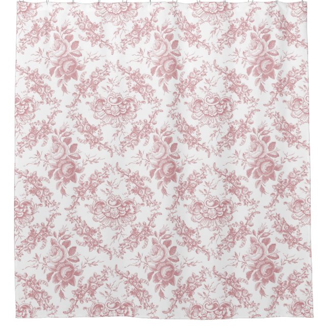 Elegantes rosa und weiße Blumentoilette Duschvorhang (Vorderseite)