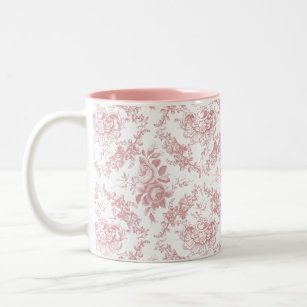 Elegantes rosa und weiße Blumentoilette Zweifarbige Tasse
