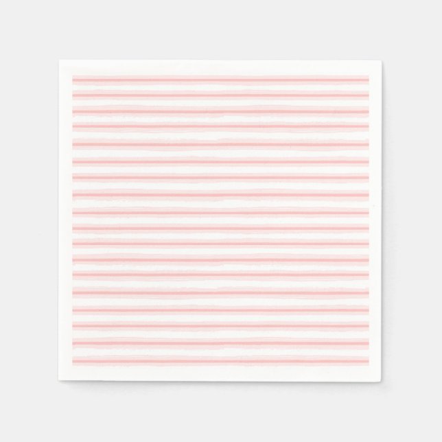 Elegantes rosa und weiße, horizontale Streifen Mus Serviette (Vorderseite)