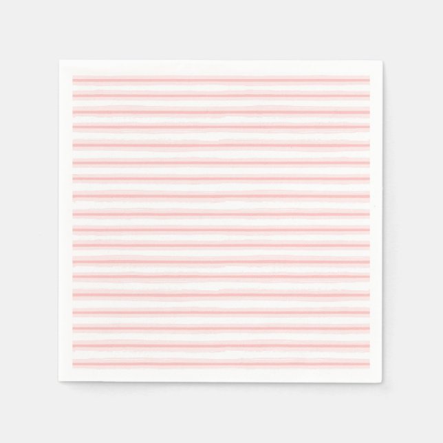 Elegantes rosa und weiße, horizontale Streifen Mus Serviette (Vorderseite)