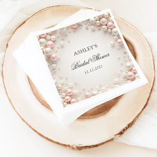 Elegantes Rosa und Weiße Perlen Brautparty Serviette