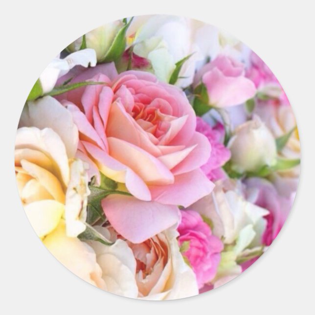 Elegantes Rosa und Weiße Rose Hochzeit Klassische  Runder Aufkleber (Vorderseite)