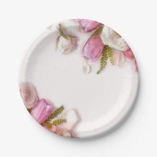 Elegantes rosa und weißer Frühlings-BlumenAquarell Pappteller