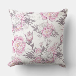 Elegantes rosa und weißes Blumendesign Grau Foliag Kissen