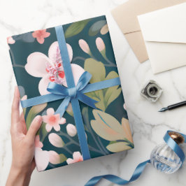 Elegantes rosa und weißes Blumenmuster Geschenkpapier