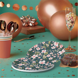 Elegantes rosa und weißes Blumenmuster Pappteller