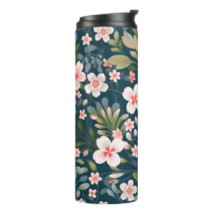 Elegantes rosa und weißes Blumenmuster Thermosbecher