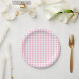 Elegantes rosa und weißes Gingham-Muster Pappteller