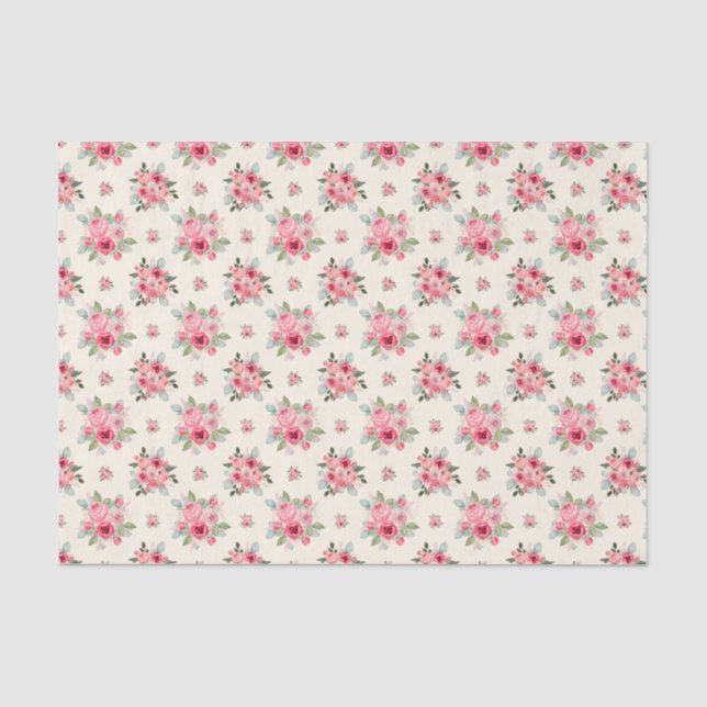 Elegantes rosa und weißes Rosenmuster Seidenpapier (Vorderseite)