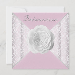 Elegantes Rosa und Weißrosa Quinceanera Einladung