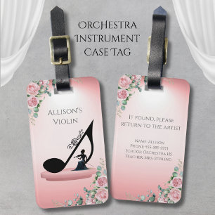 Elegantes Rosa Veilchen Violin Instrument Etikett Gepäckanhänger